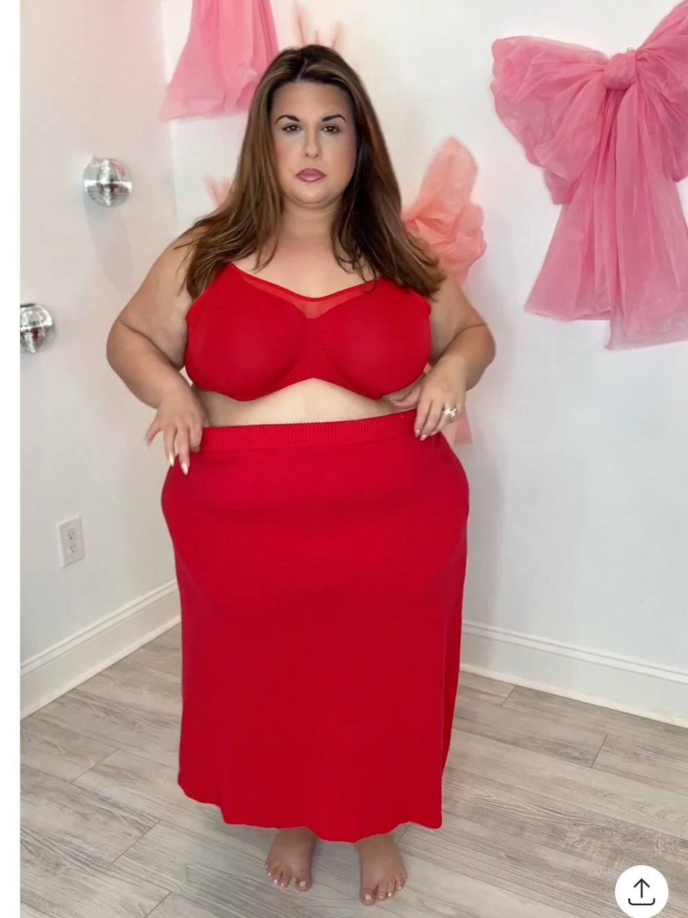 Plus Red Maxi Skirt - Sleek Knit Silhouette
